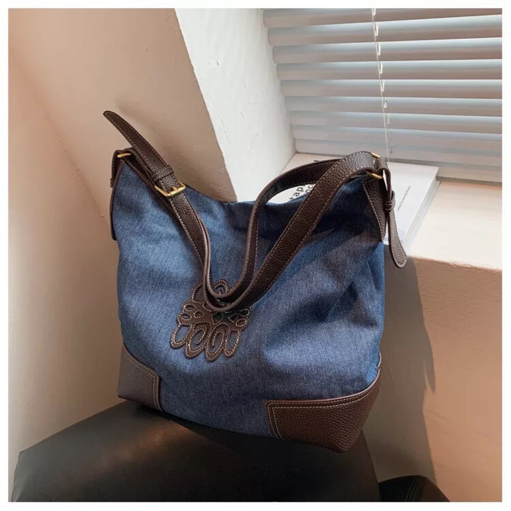 Blue Large Capacity Canvas Tote Bag/ Shoulder Bag